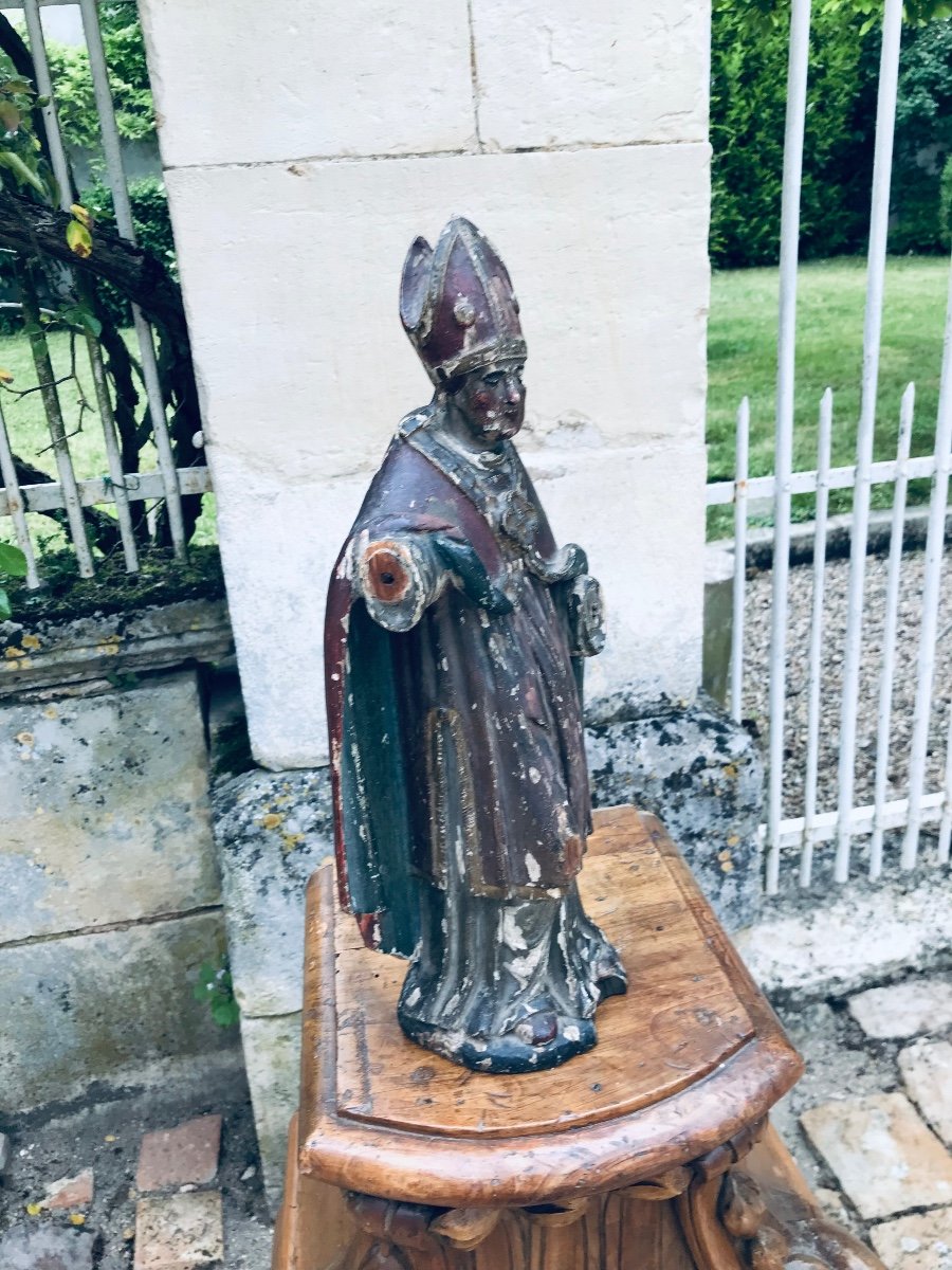 Bishop In Polychrome Wood 18th Century-photo-4