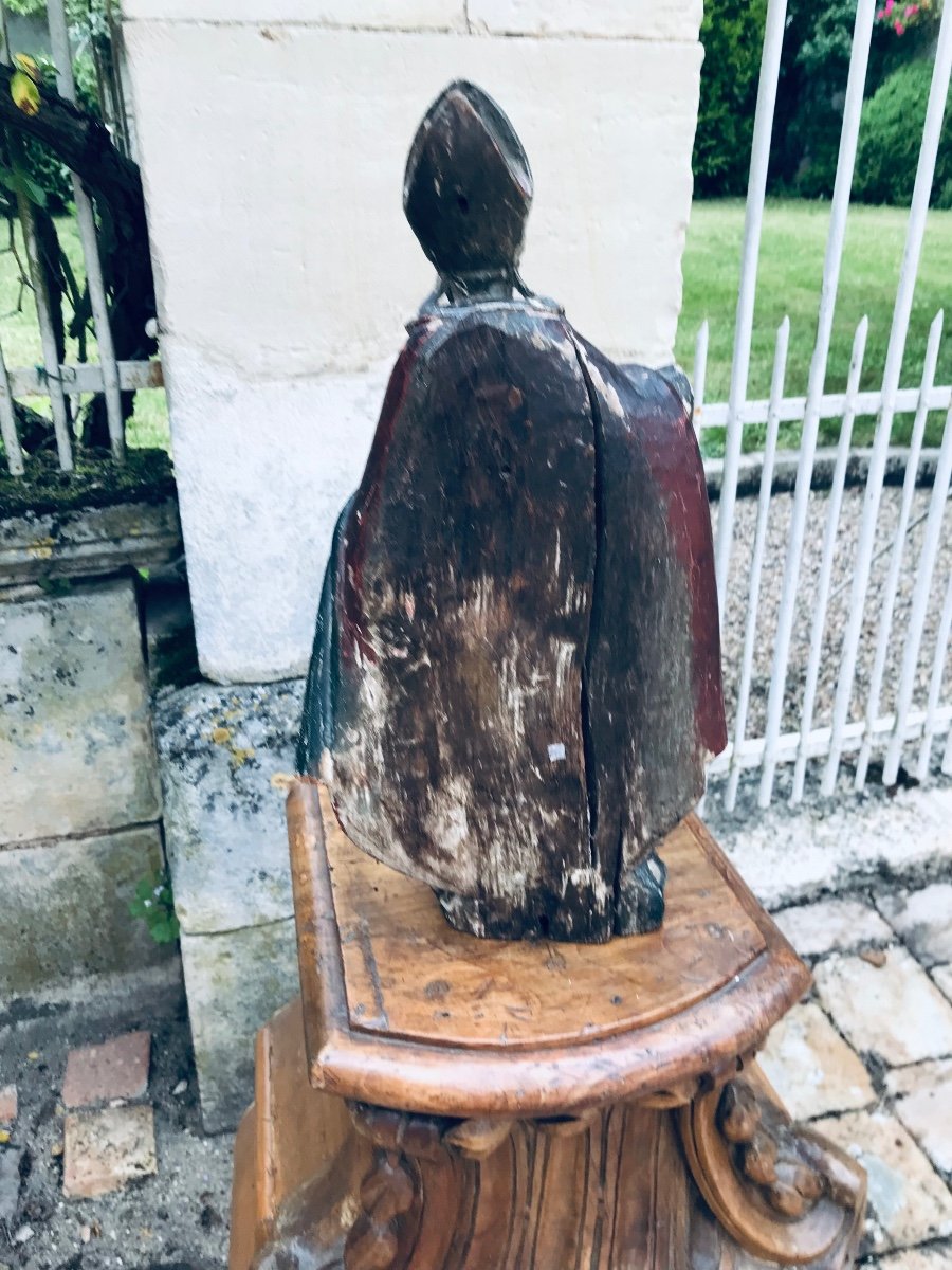 Bishop In Polychrome Wood 18th Century-photo-1