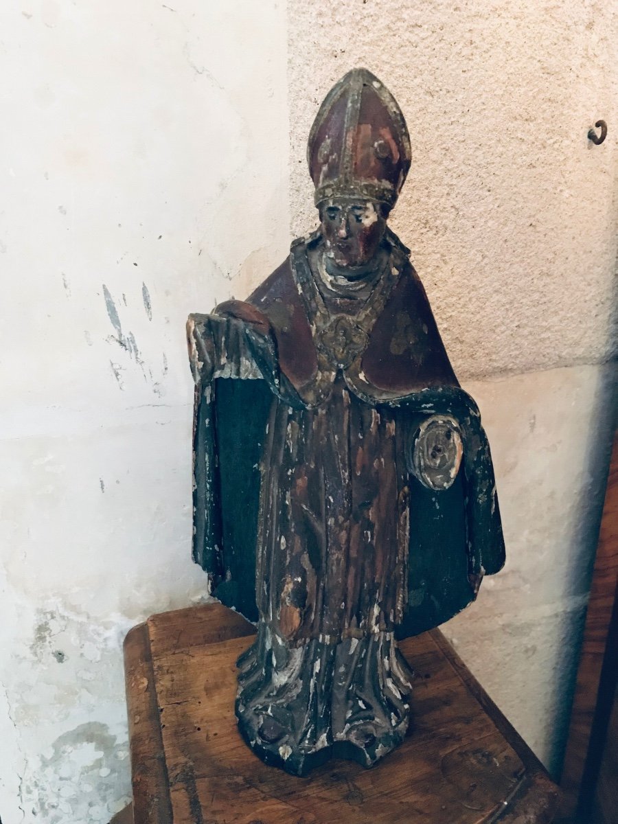 Bishop In Polychrome Wood 18th Century-photo-3