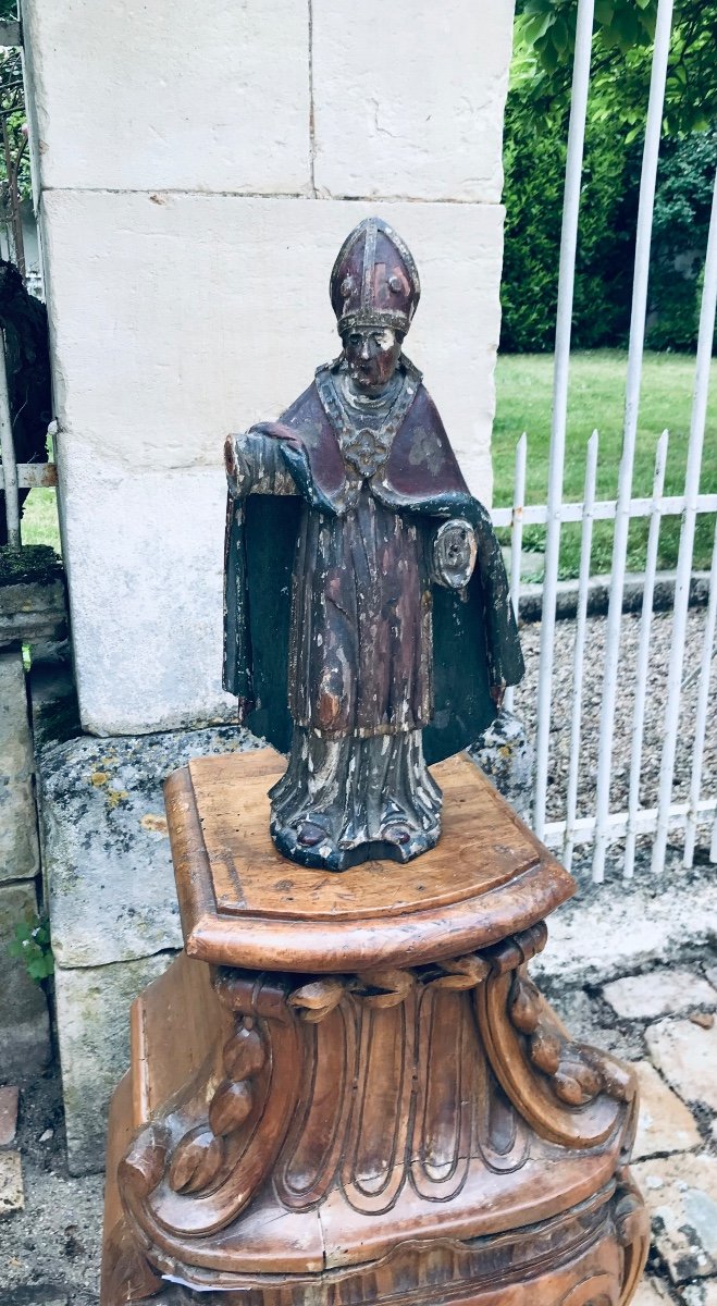 Bishop In Polychrome Wood 18th Century