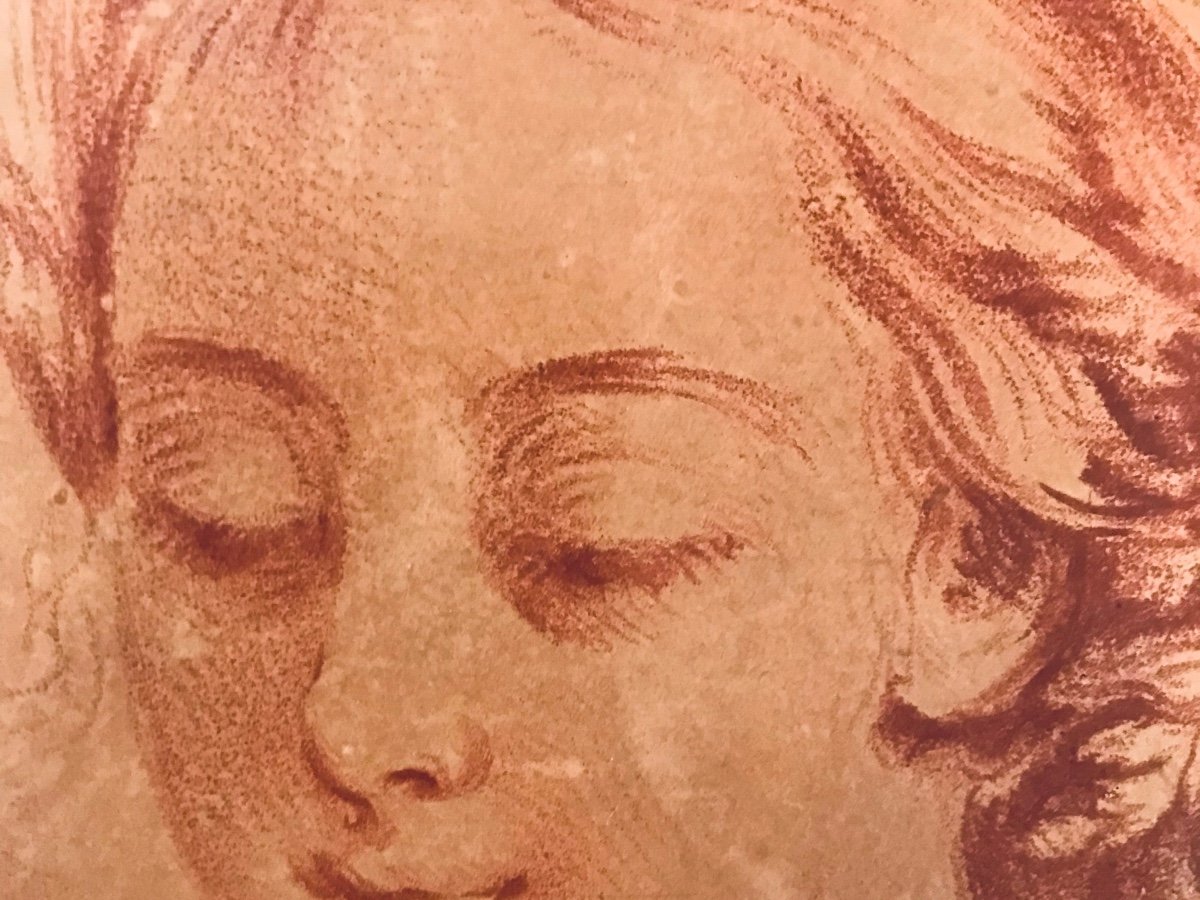 Dessin à La Sanguine XVIIIe Dans Un Cadre Oval  - jeune fille -photo-2