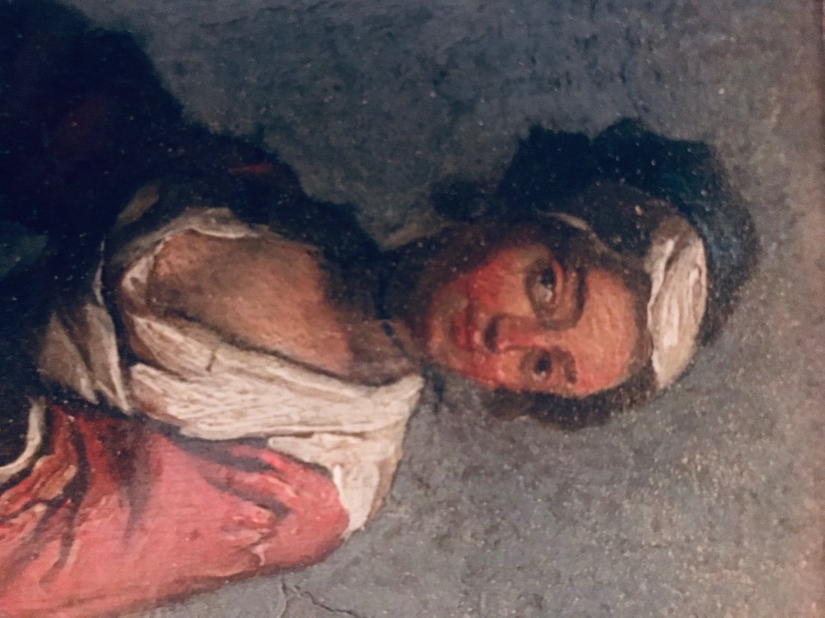 Jeune Femme Au Jardin - Huile Sur Panneau XVllle-photo-2