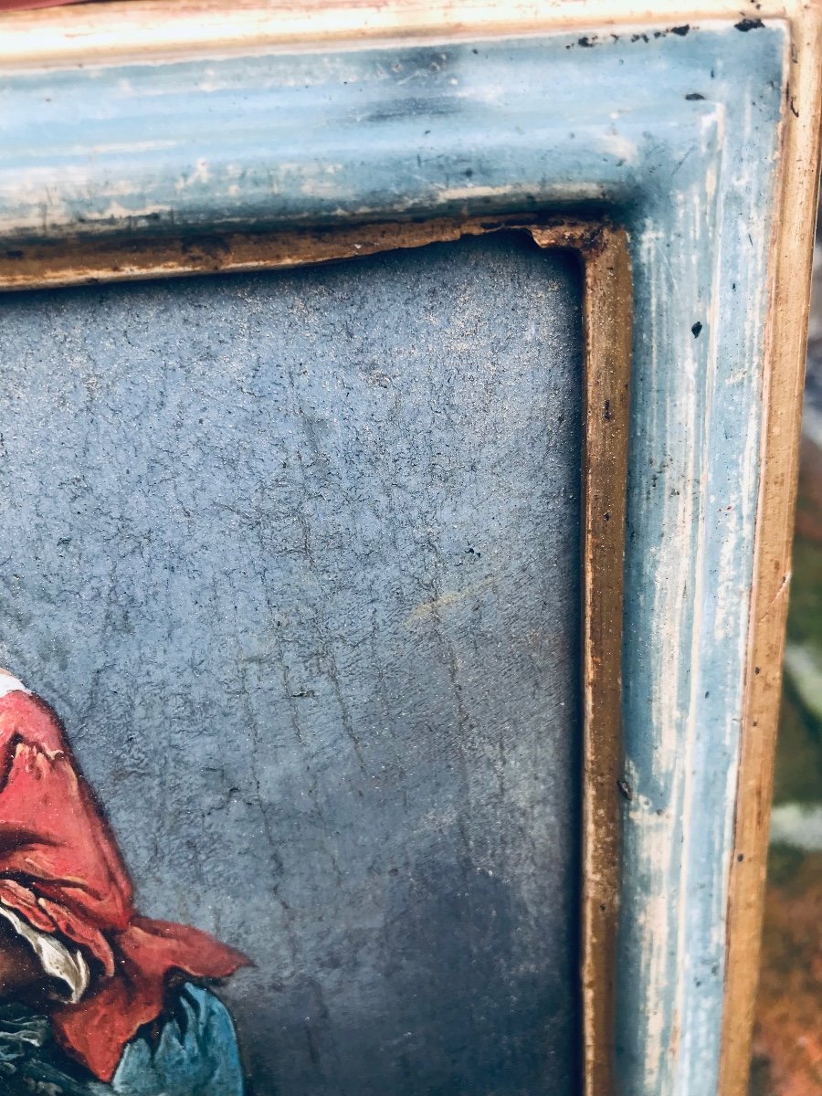 Jeune Femme Au Jardin - Huile Sur Panneau XVllle-photo-4