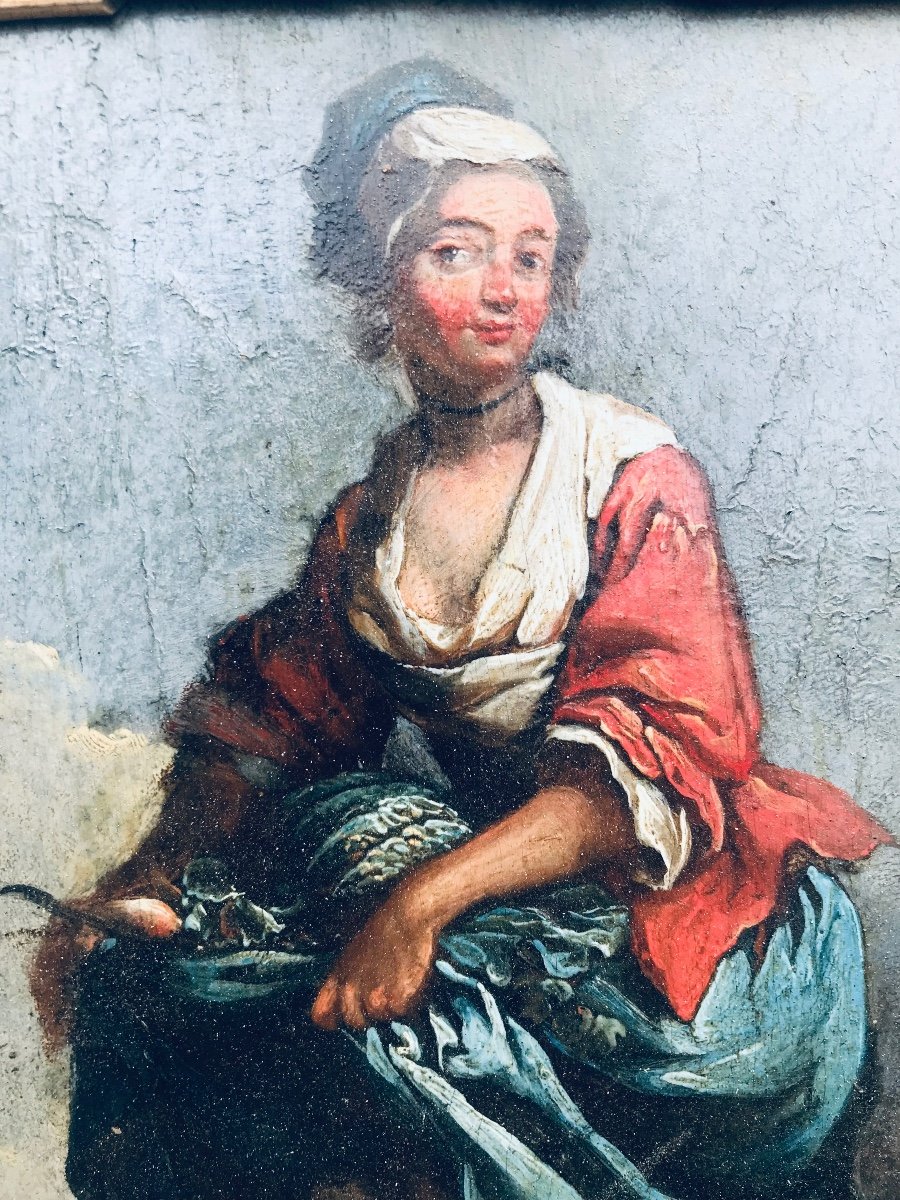 Jeune Femme Au Jardin - Huile Sur Panneau XVllle-photo-3