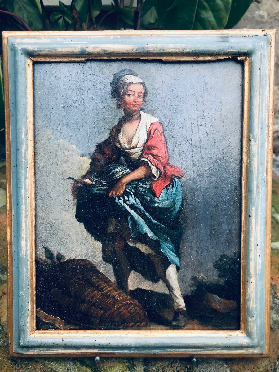 Jeune Femme Au Jardin - Huile Sur Panneau XVllle-photo-4