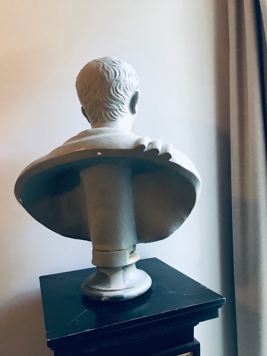 Paire De Bustes D’empereur  Romain En Plâtre Patiné Gris Début XXe -photo-4