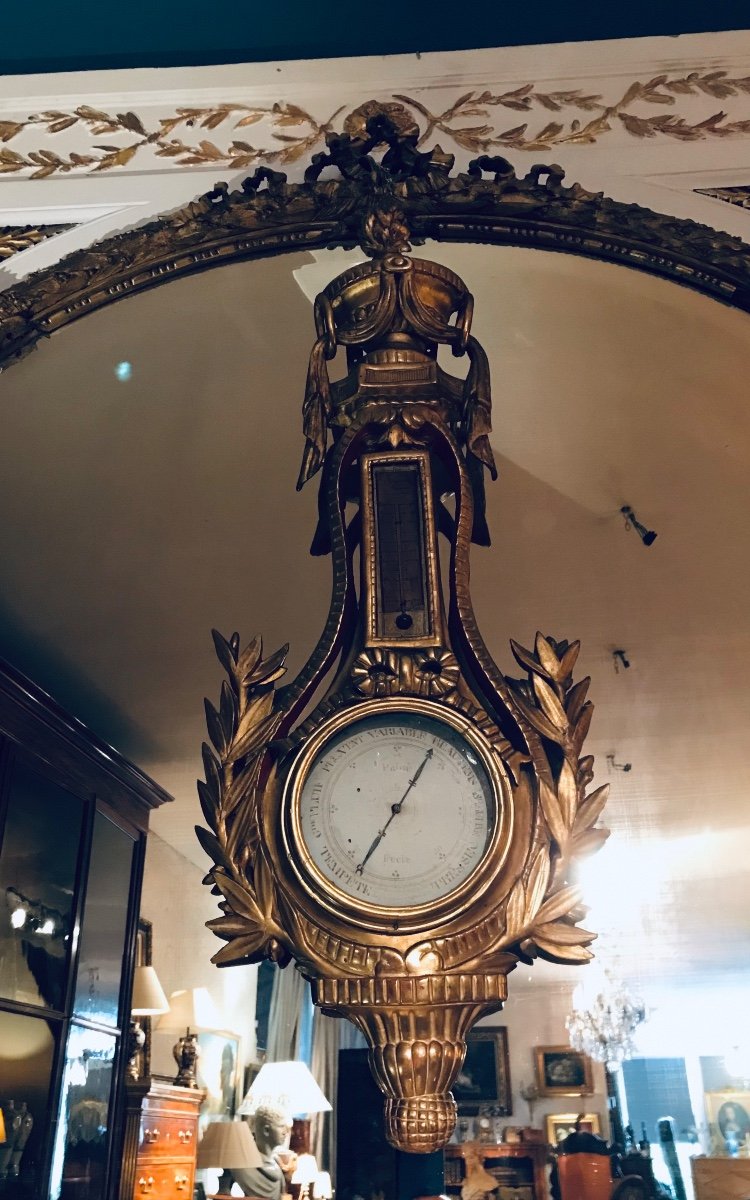 Baromètre En Bois Doré D’époque Louis XVI