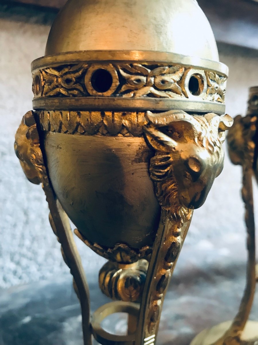 Paire De Cassolettes Bronze Doré D’epoque Fin XVIIIe-photo-2