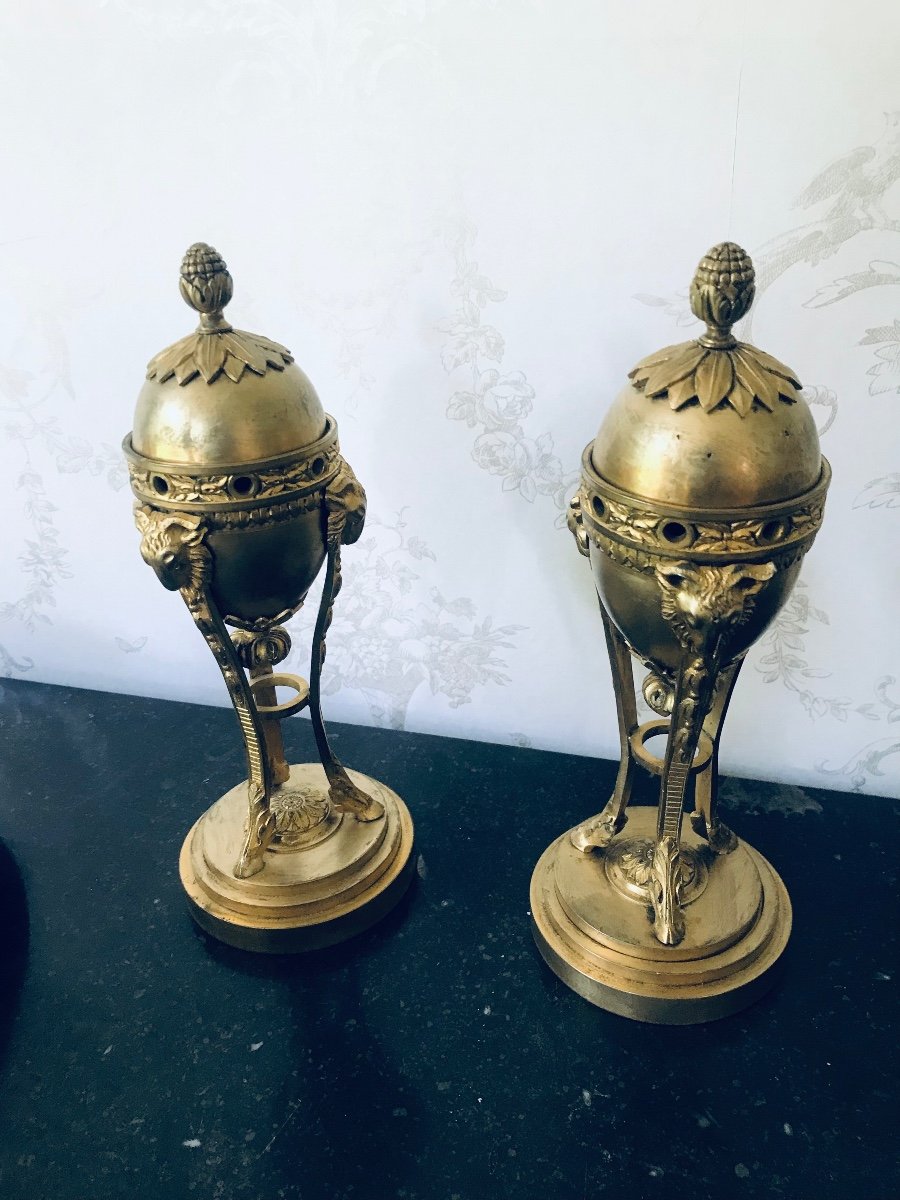 Paire De Cassolettes Bronze Doré D’epoque Fin XVIIIe-photo-3