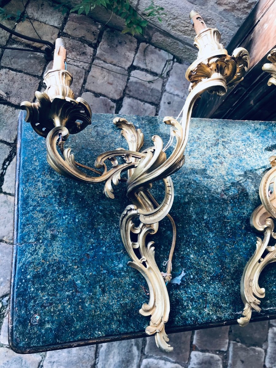 Paire D’appliques En Bronze Doré De Style Louis XV -photo-4