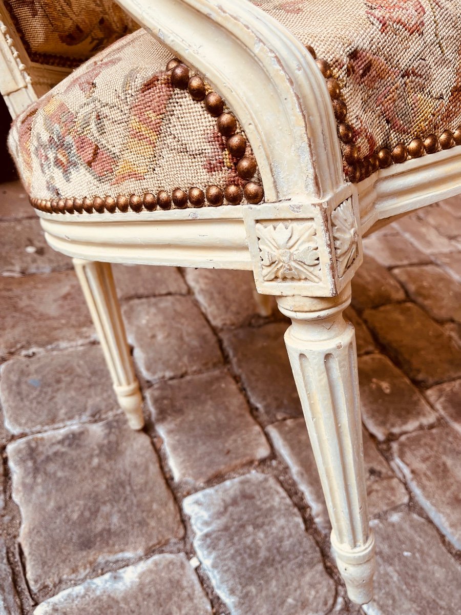 Paire De Cabriolets En Bois Laqué D’époque Louis XVI-photo-2