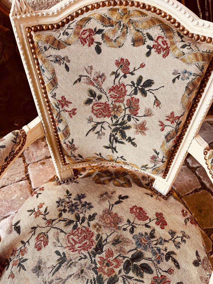 Paire De Cabriolets En Bois Laqué D’époque Louis XVI-photo-3