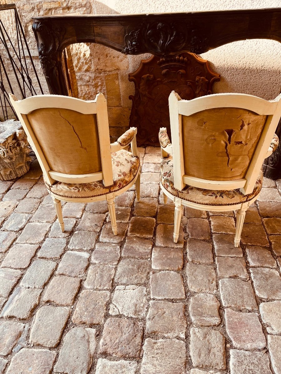 Paire De Cabriolets En Bois Laqué D’époque Louis XVI-photo-4