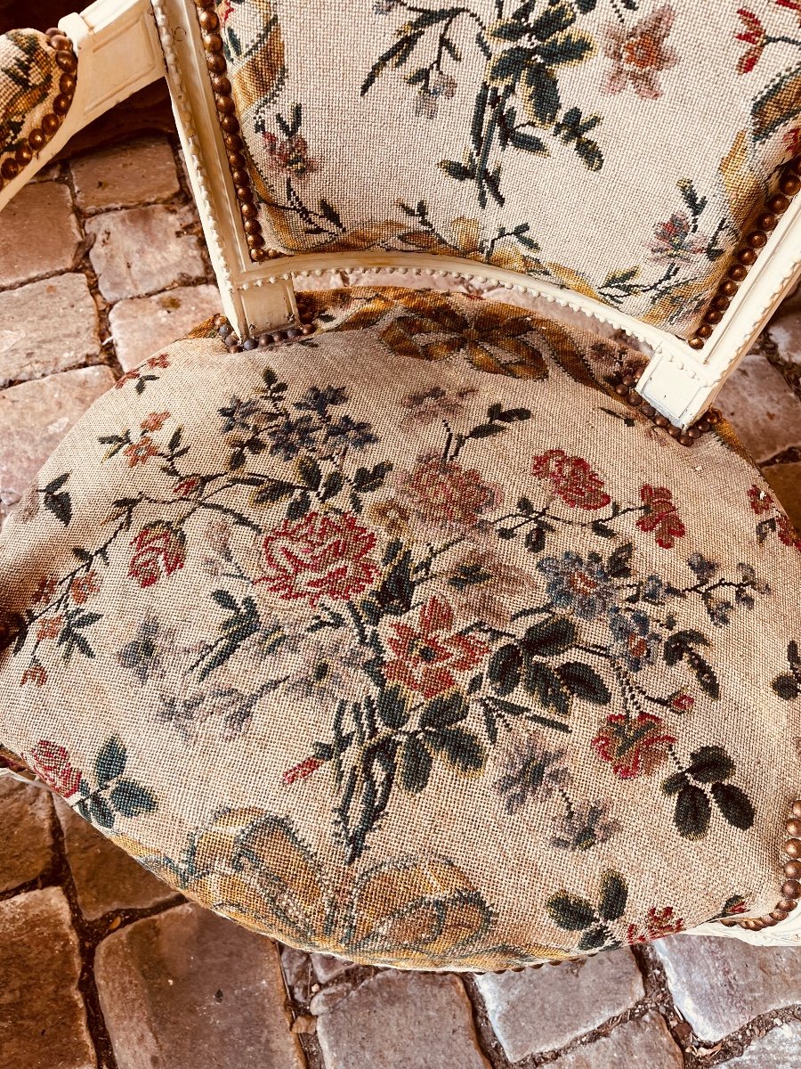 Paire De Cabriolets En Bois Laqué D’époque Louis XVI-photo-3