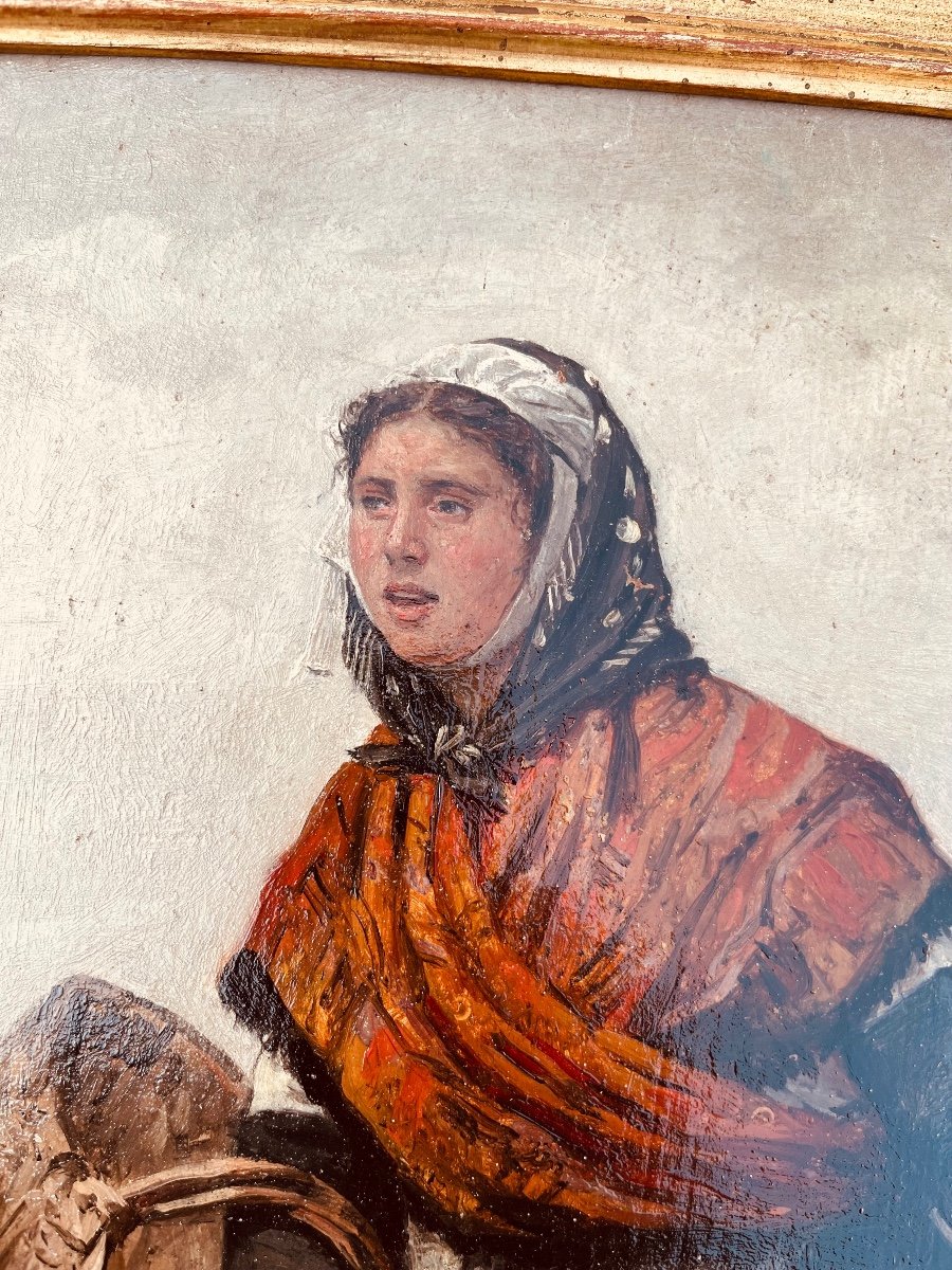 Oil On Panel - The Shell Collector By Eugène Feyen-photo-4