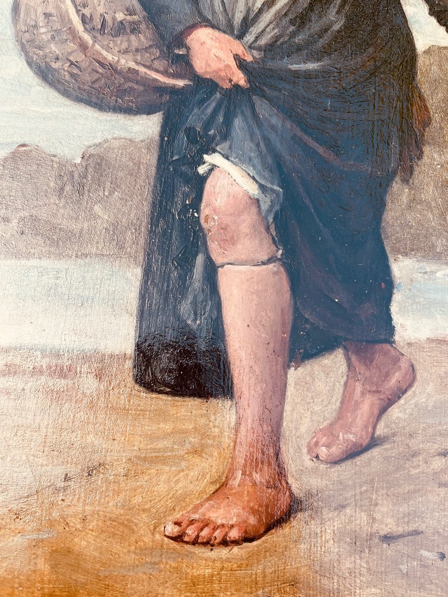 Oil On Panel - The Shell Collector By Eugène Feyen-photo-3