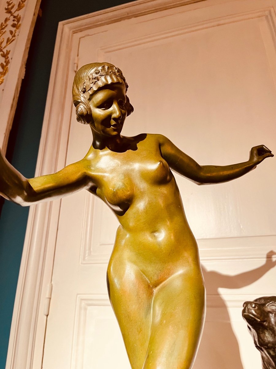 Bronze - Woman Dancing With A Teddy Bear Signed Jean Verschneider-photo-4