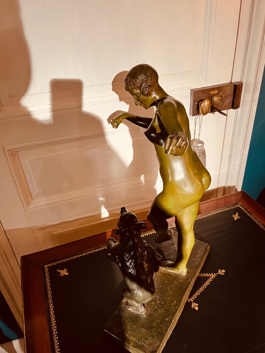 Bronze - Woman Dancing With A Teddy Bear Signed Jean Verschneider-photo-3