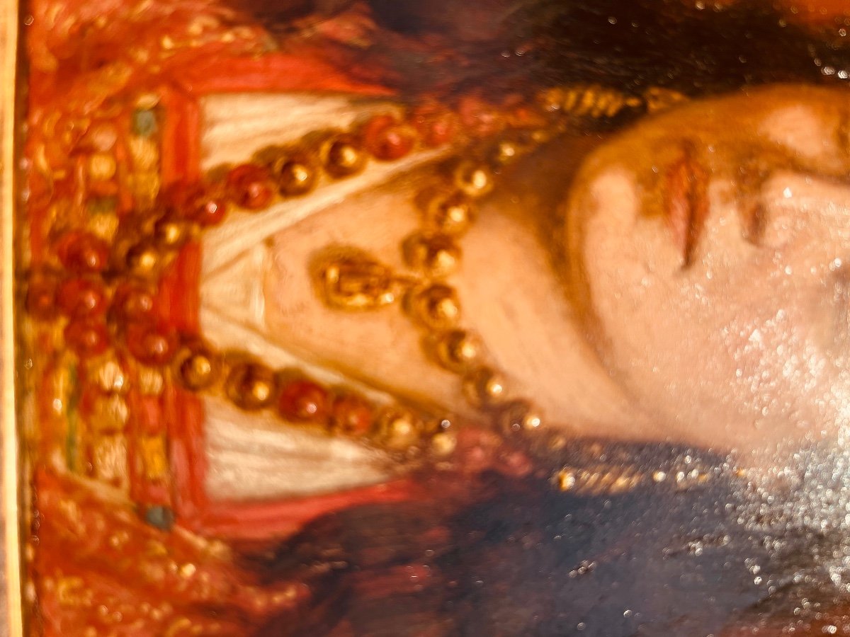 Portrait D’une Jeune Orientale - Huile Sur Panneau Acajou Signée émile Nélis-photo-2