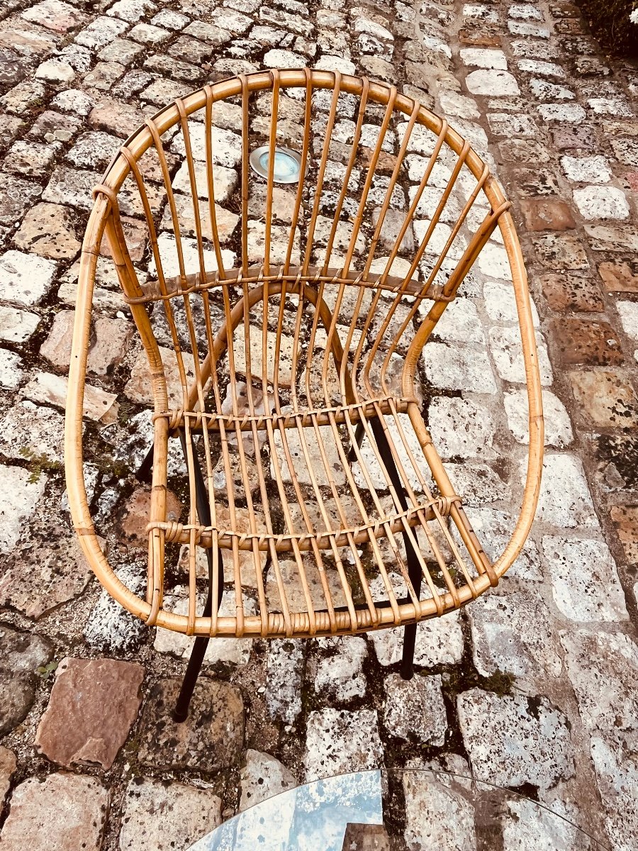 Deux Fauteuils En Bambou Et Une Table Année 50-photo-2