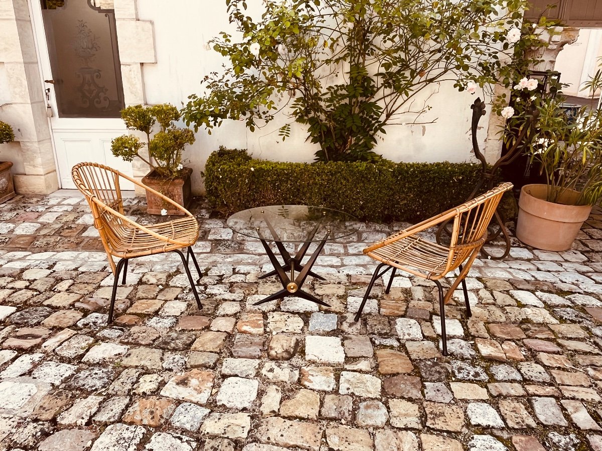 Deux Fauteuils En Bambou Et Une Table Année 50-photo-4