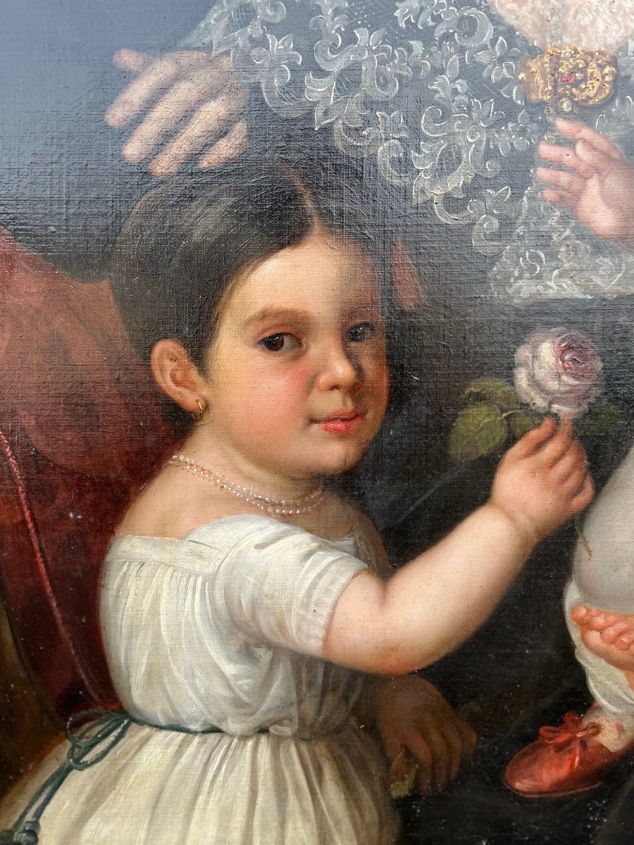 Oil On Canvas Spanish Family From The 19th Century-photo-4
