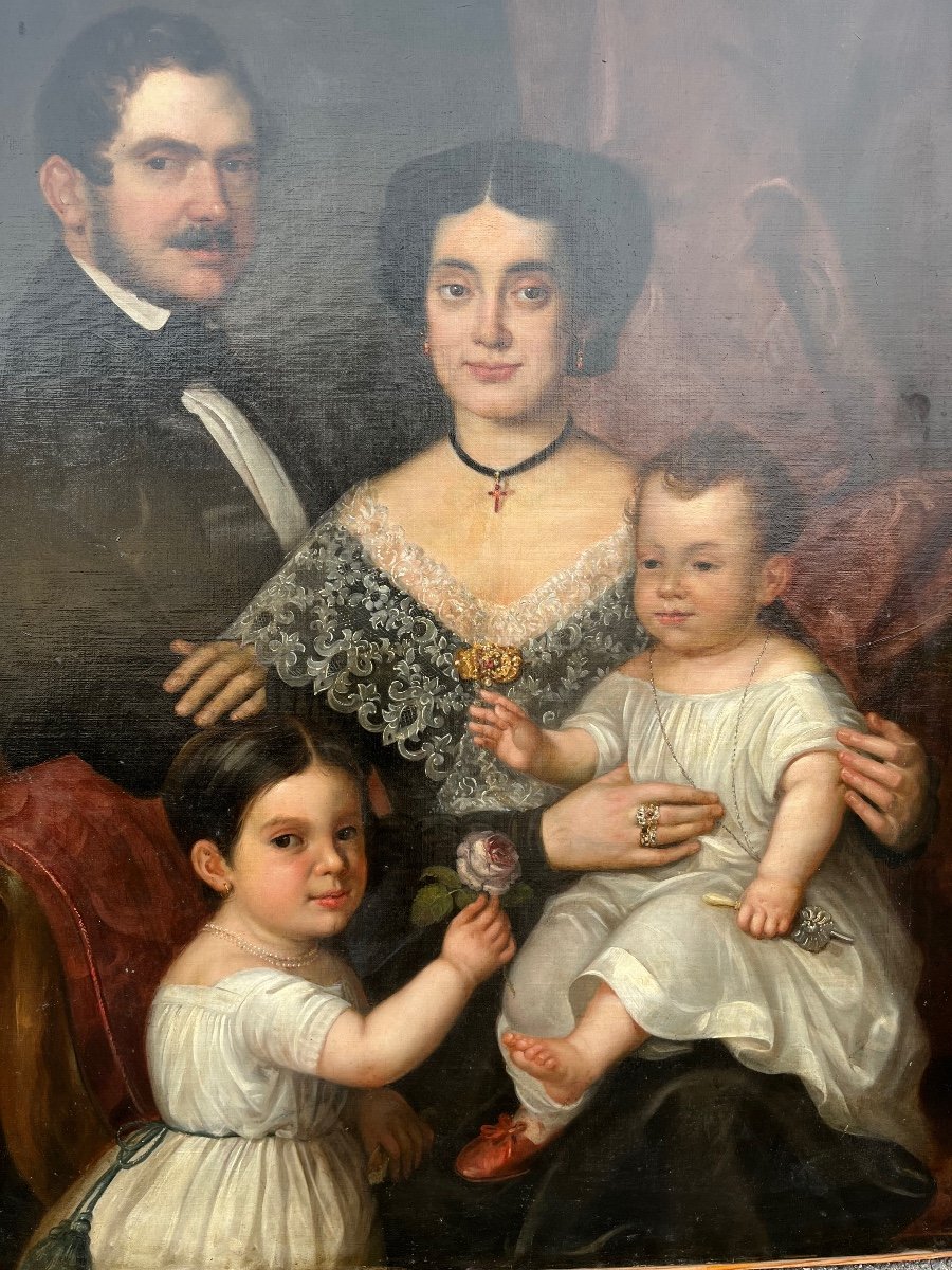 Oil On Canvas Spanish Family From The 19th Century-photo-6