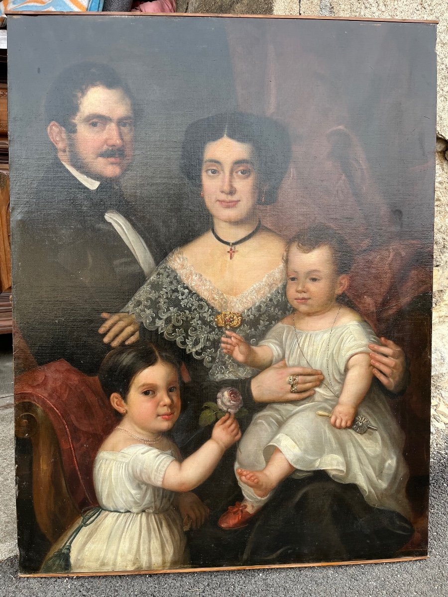 Oil On Canvas Spanish Family From The 19th Century-photo-7