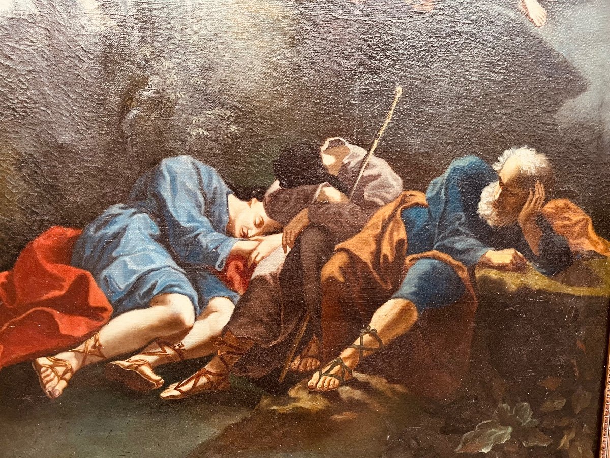 Huile Sur Toile Jesus Sur Le Mont Des Oliviers D’après Une Gravure De Drevet Début XIXe-photo-5