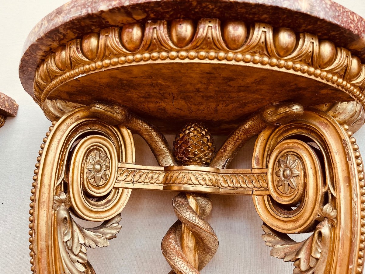 Paire De Consoles En Bois Doré Et Sculpté époque XIXe-photo-2