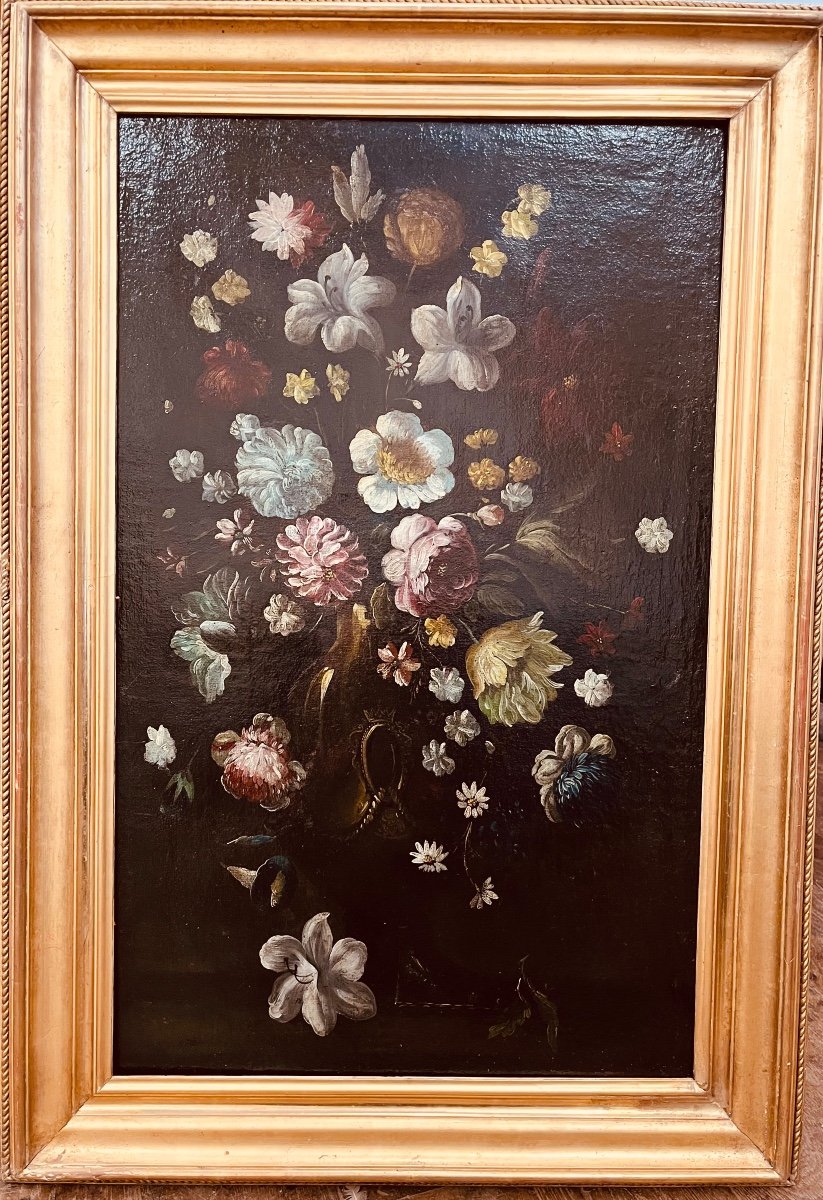 Huile Sur Toile - Fleurs XVIIIe-photo-1