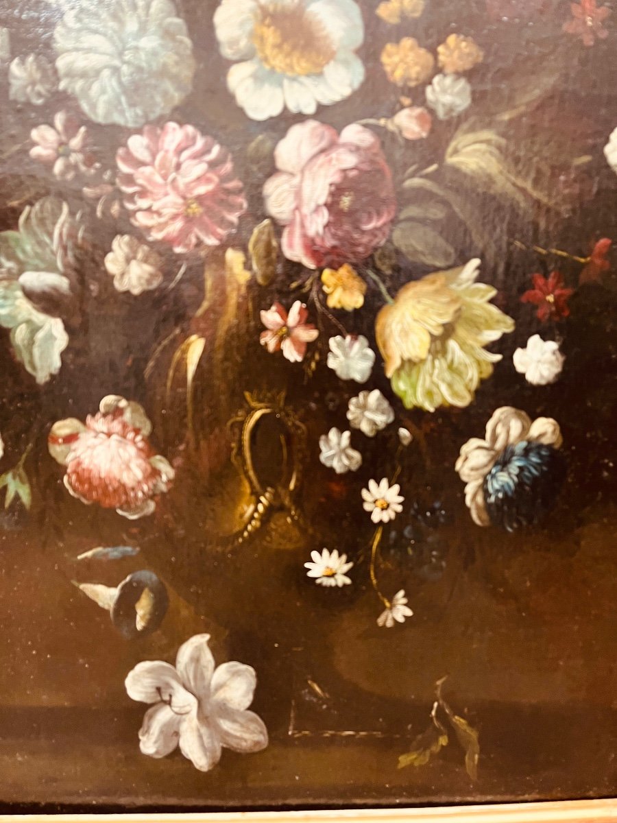 Huile Sur Toile - Fleurs XVIIIe-photo-3