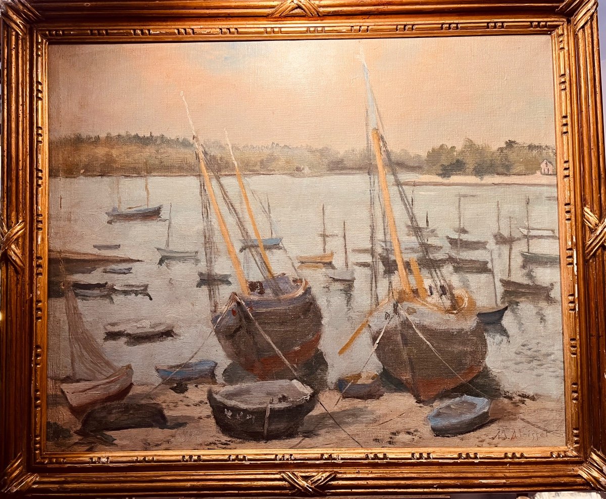 Bateaux Au Mouillage Par M Moisset - Huile Sur Toile