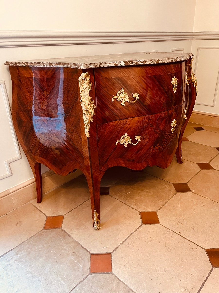 19th Century Rosewood Marquetry Chest Of Drawers-photo-4