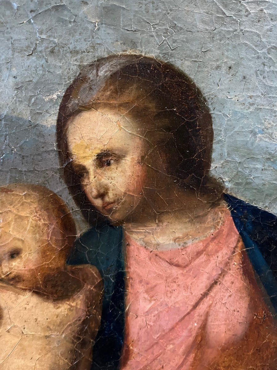Vierge à L’enfant Et St Jean -baptiste Huile Sur Toile Fin XVIIIe-photo-2
