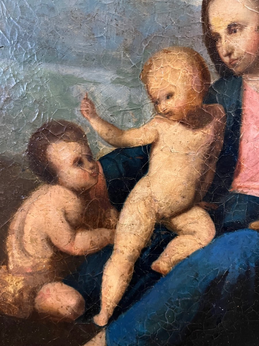 Vierge à L’enfant Et St Jean -baptiste Huile Sur Toile Fin XVIIIe-photo-3