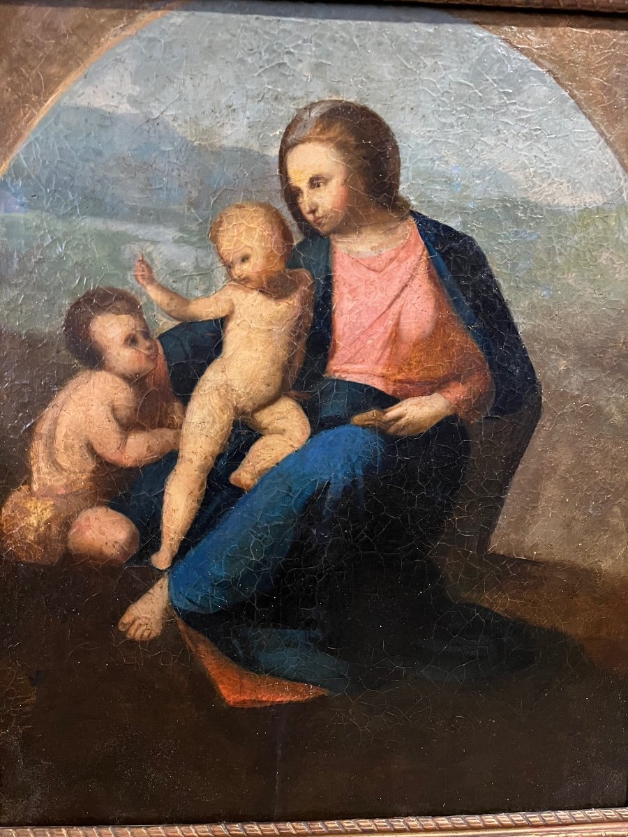 Vierge à L’enfant Et St Jean -baptiste Huile Sur Toile Fin XVIIIe-photo-4