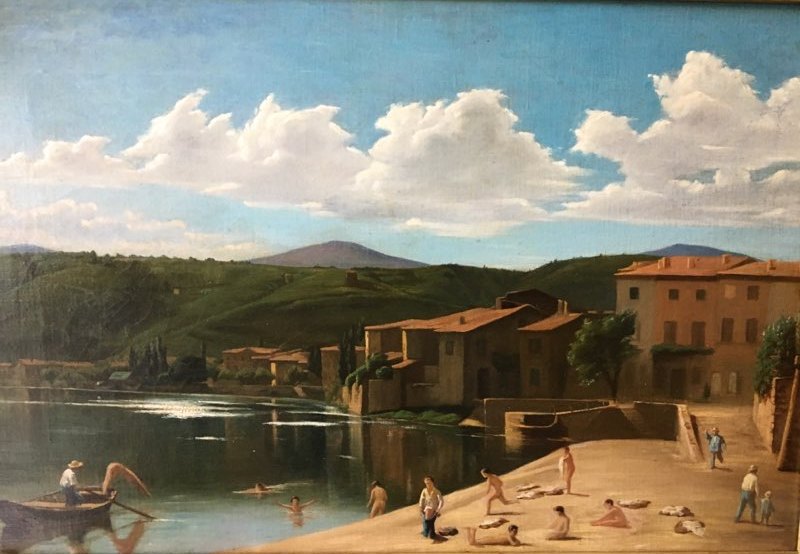 Huile Sur Toile : Scène De Baignade 