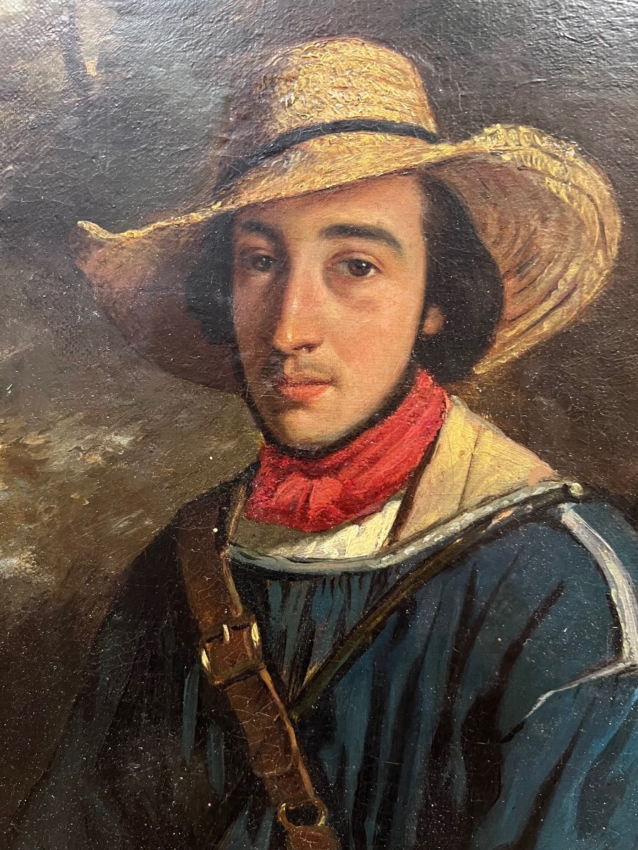 Chasseur Huile Sur Toile XIXe -photo-3