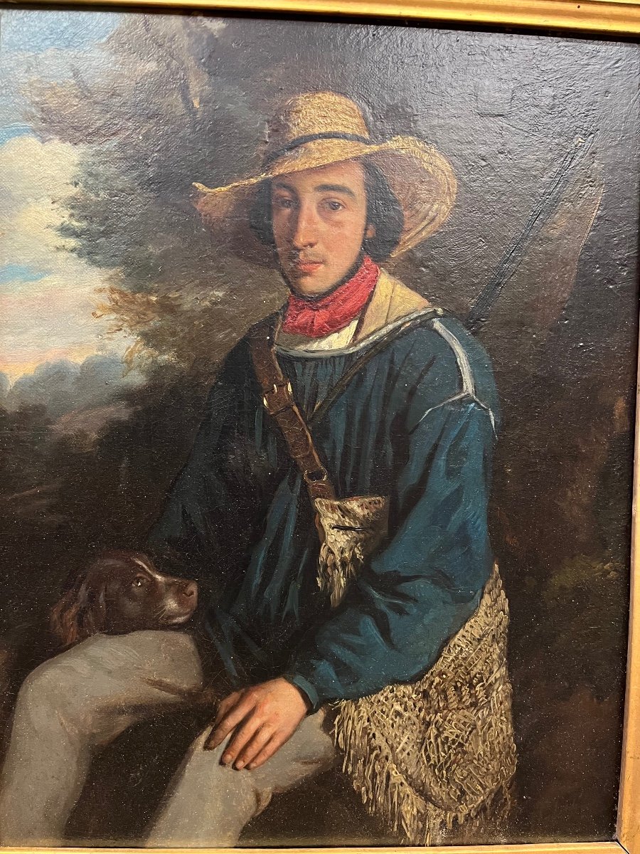 Chasseur Huile Sur Toile XIXe -photo-2