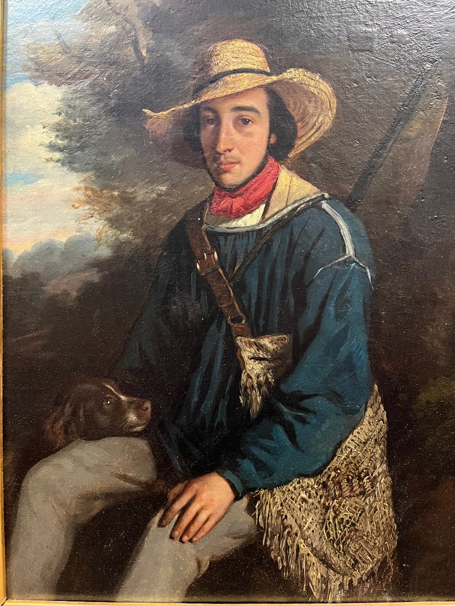 Chasseur Huile Sur Toile XIXe -photo-5