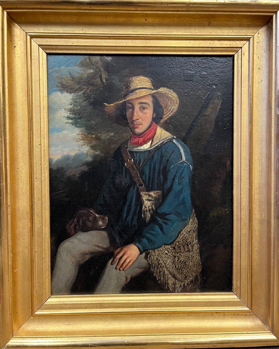 Chasseur Huile Sur Toile XIXe 