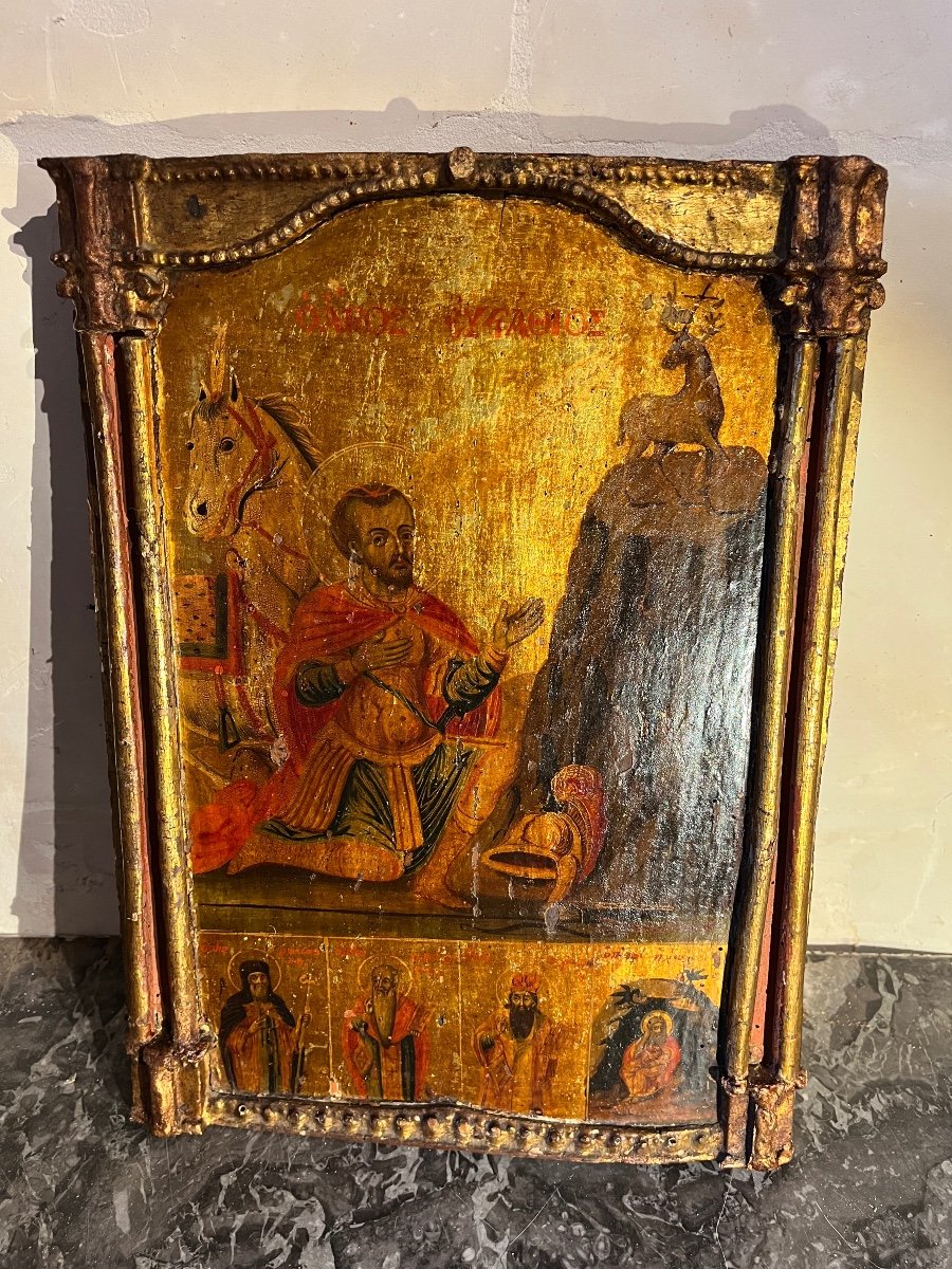 Icône  Grecque De Saint Hubert  XVIIIe -photo-1