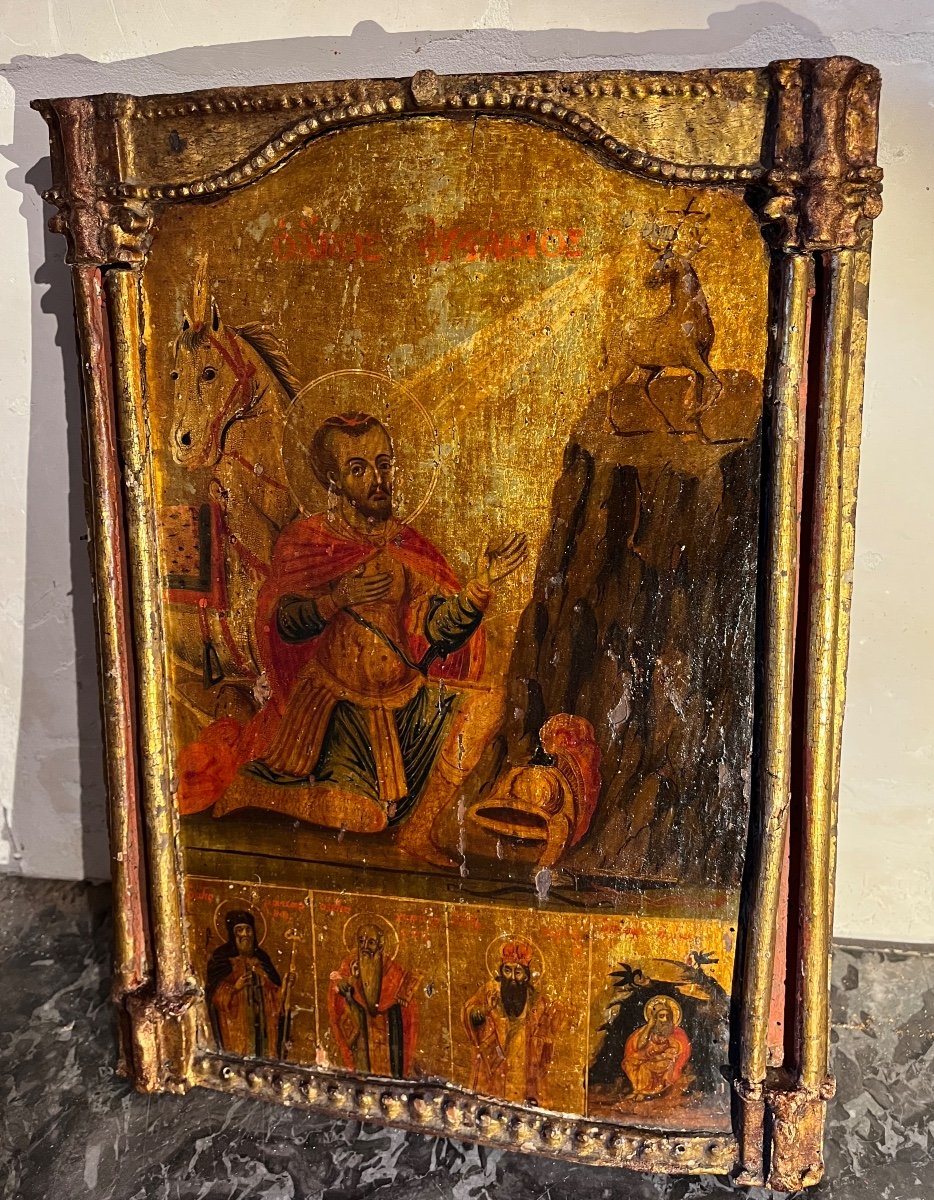 Icône  Grecque De Saint Hubert  XVIIIe 