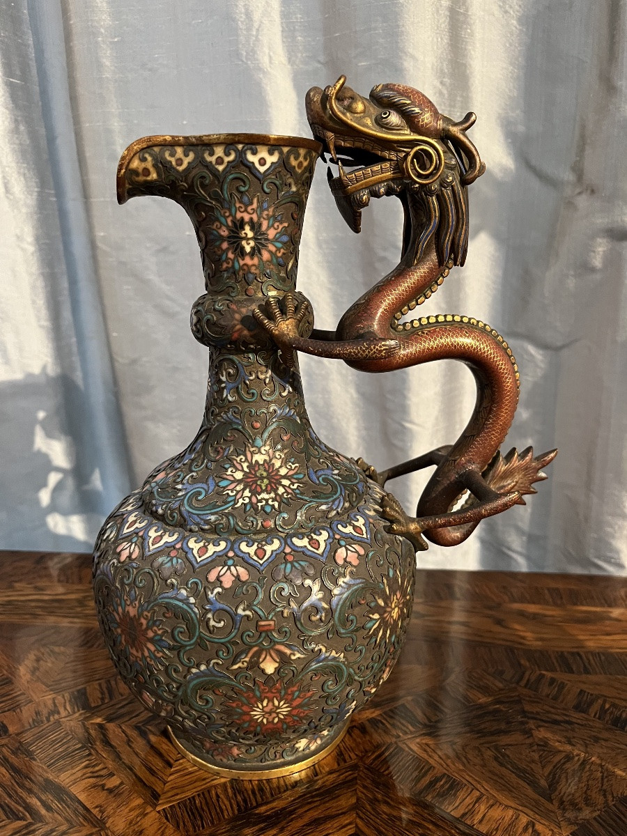 Bronze Ewer With Enameled Relief Decoration - China 19th Century-photo-4