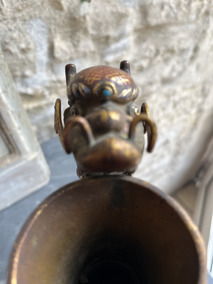 Bronze Ewer With Enameled Relief Decoration - China 19th Century-photo-6