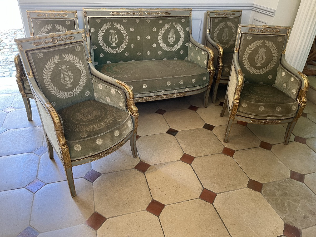 Empire Style Living Room Furniture In Lacquered And Gilded Wood -photo-4