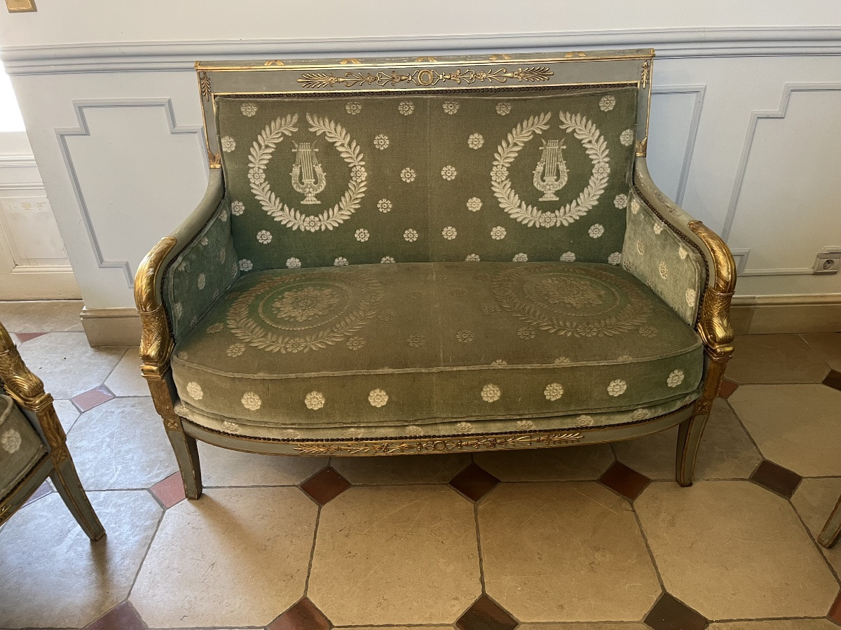 Empire Style Living Room Furniture In Lacquered And Gilded Wood -photo-5