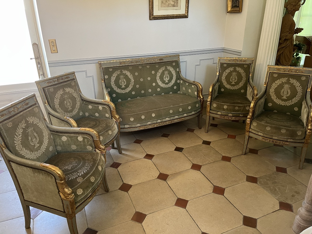 Empire Style Living Room Furniture In Lacquered And Gilded Wood -photo-6