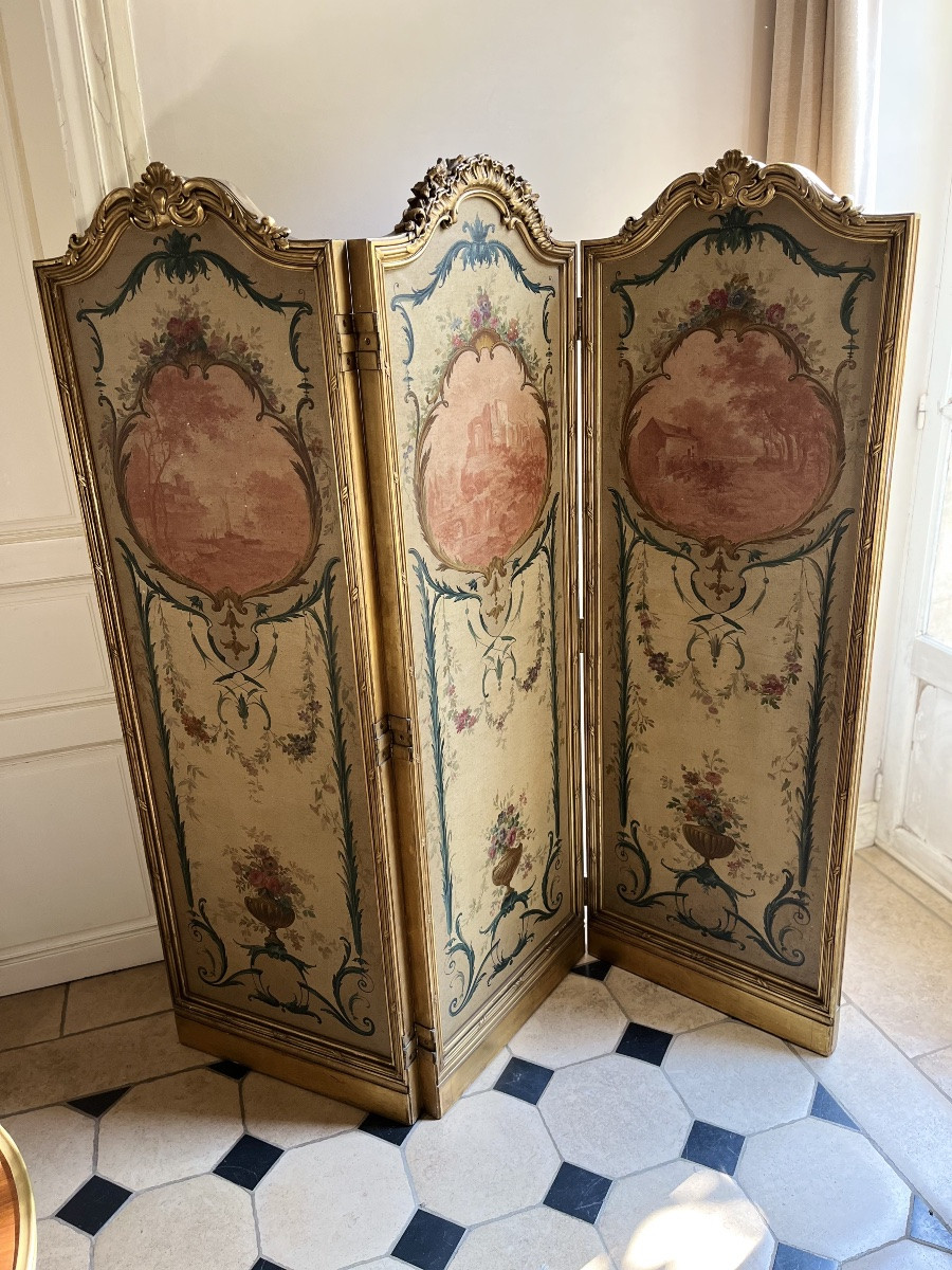 Paravent Trois Volets D’époque  XIXe-photo-7